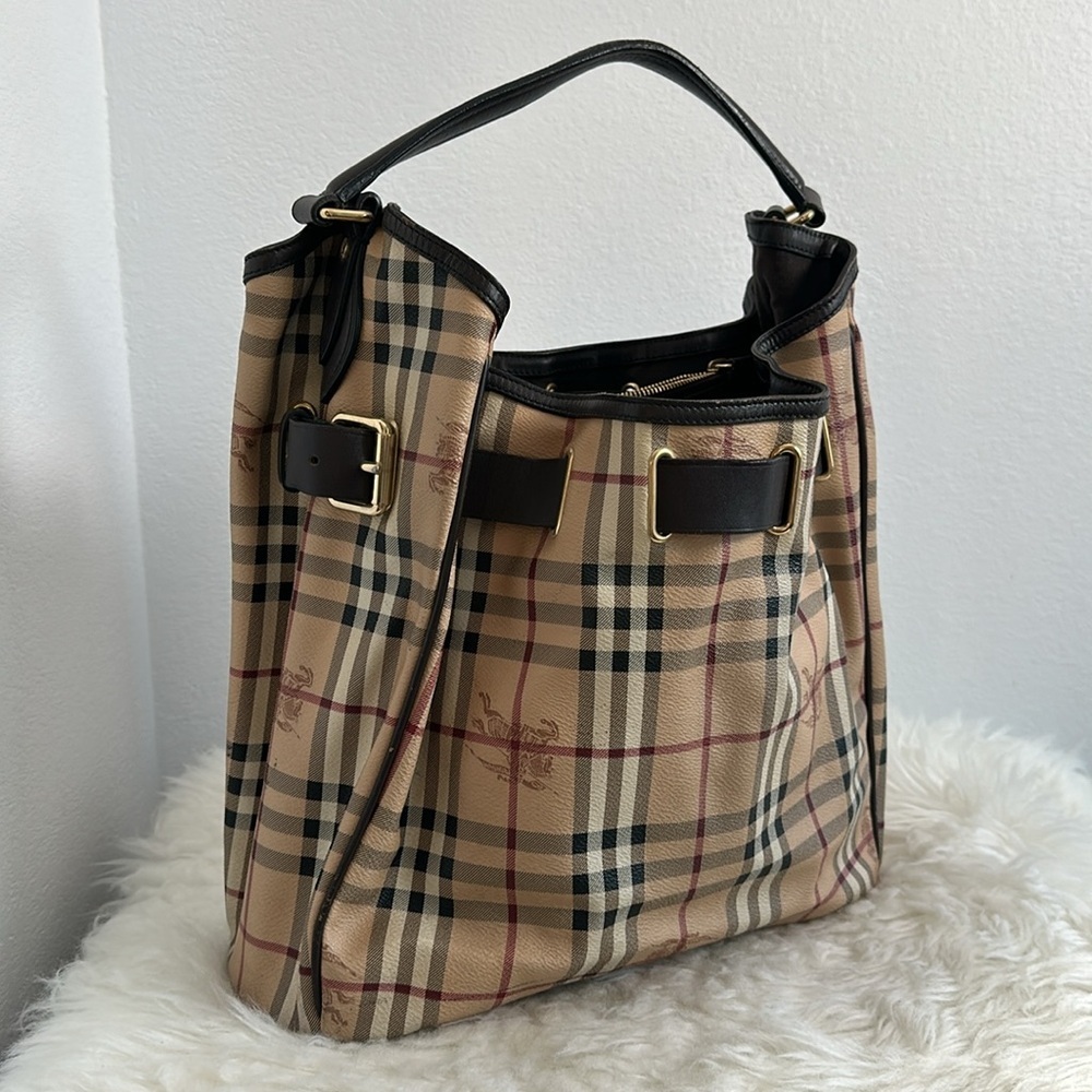 💯Authentic BURBERRY Haymarket Check Medium Walden Belted Hobo Bag🍀 - Picture 8 of 17